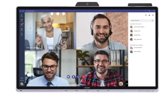Screen with people in a video conference