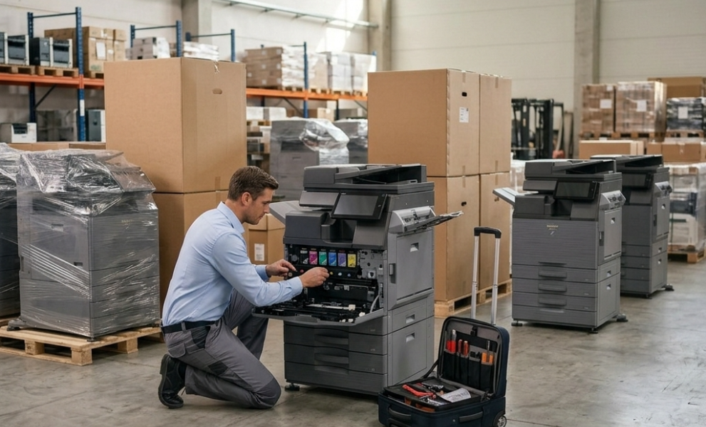 Engineer doet service aan een printer
